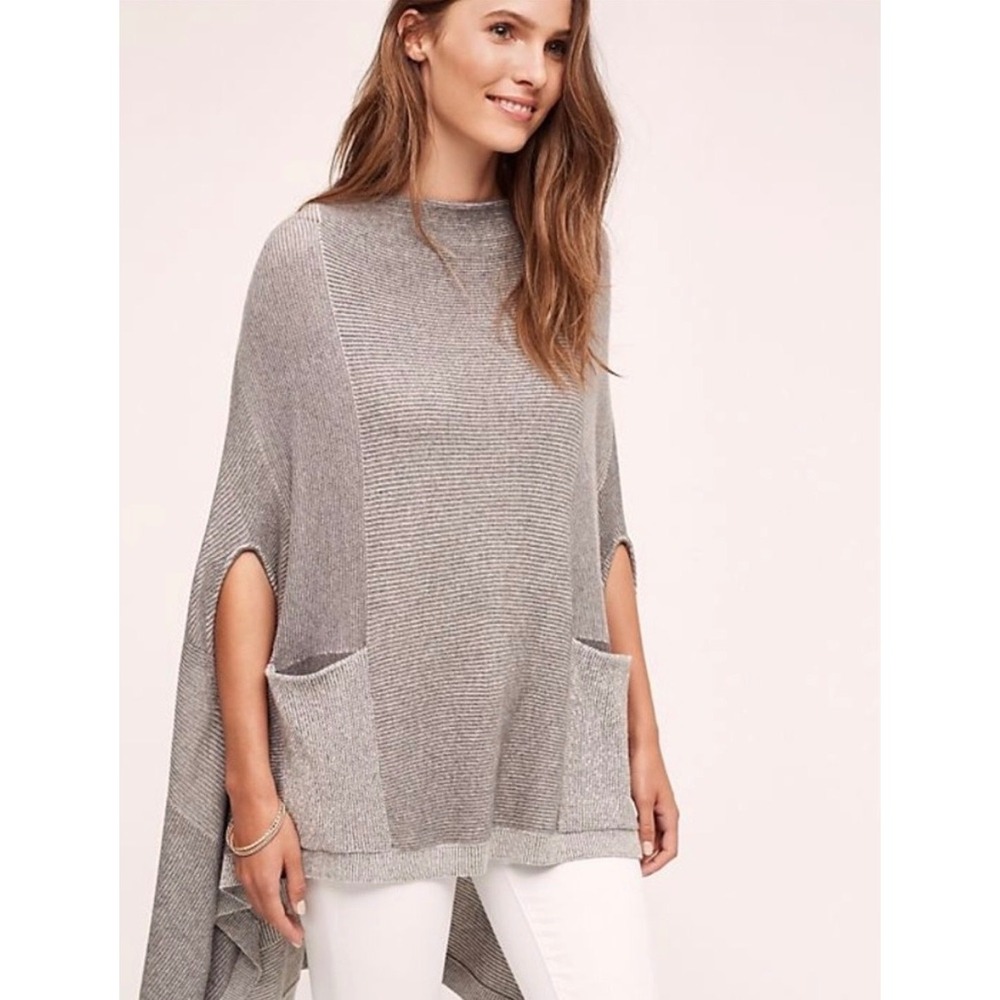 Moth Anthropologie Poncho Sweater Womens XS S Boho Cashmere Blend Ribbed Pockets